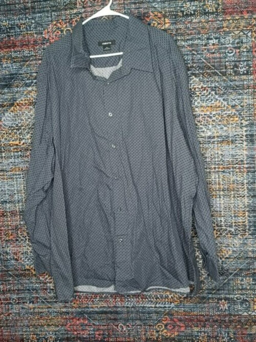 claiborne mens gray white gemetric button shirt 4XL BIG EUC